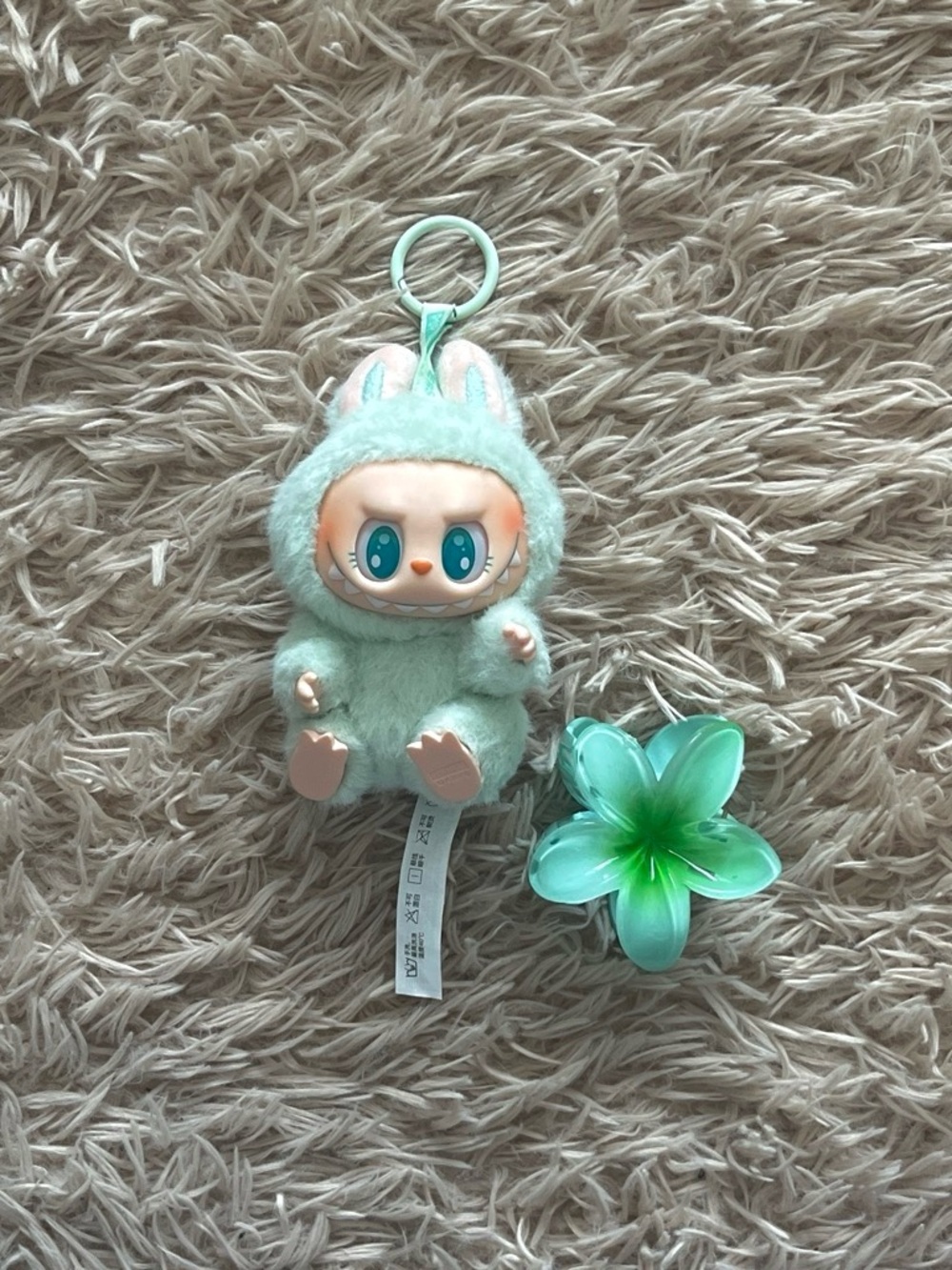 Mint Green Plush Labubu Keychain